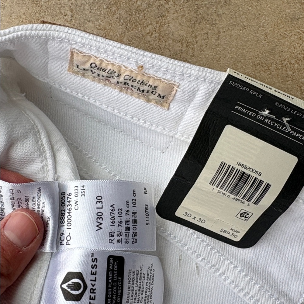 Levi's 721 high rise skinny white jeans pants size 30 x 30 $90 new - Picture 13 of 14